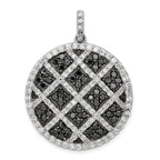 Checkered Circle Pendant in Sterling Silver with Black & White Cubic Zirconia - Sophia Jewelers