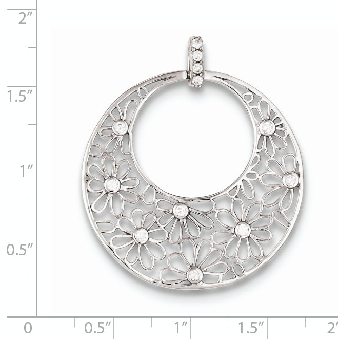 Sterling Silver Cut-out Flowers and Cubic Zirconi Circle Pendant