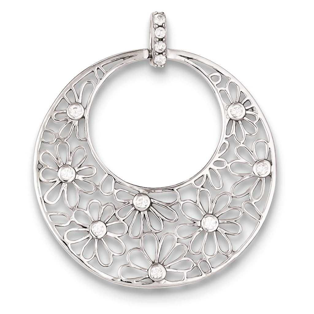 Sterling Silver Cut-out Flowers and Cubic Zirconi Circle Pendant