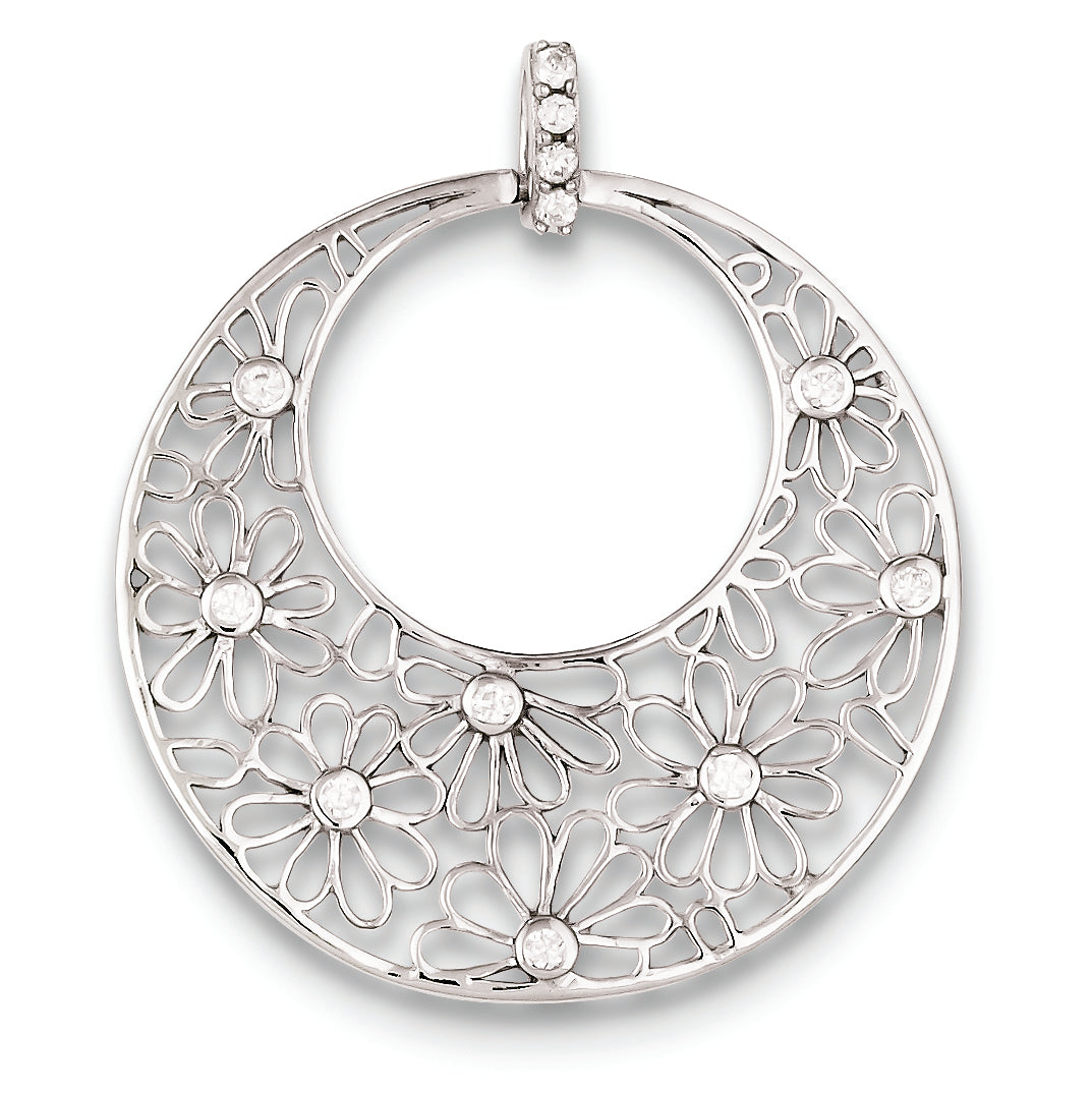 Sterling Silver Cut-out Flowers and Cubic Zirconi Circle Pendant