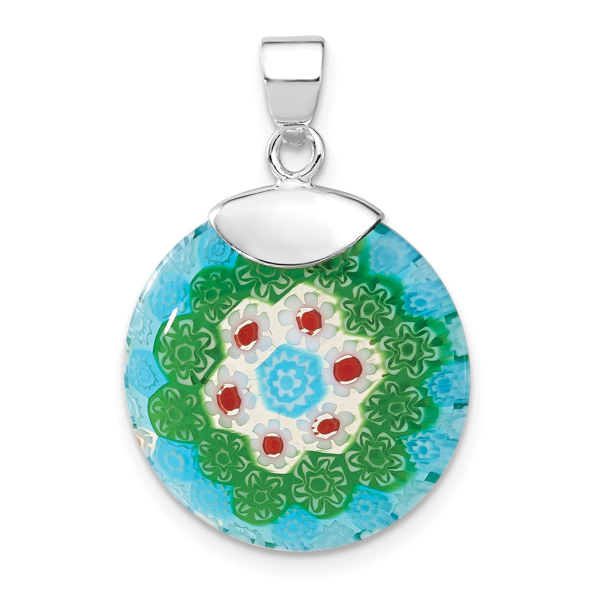 Multicolored Glass Circle Pendant in Sterling Silver, 29mm - Sophia Jewelers