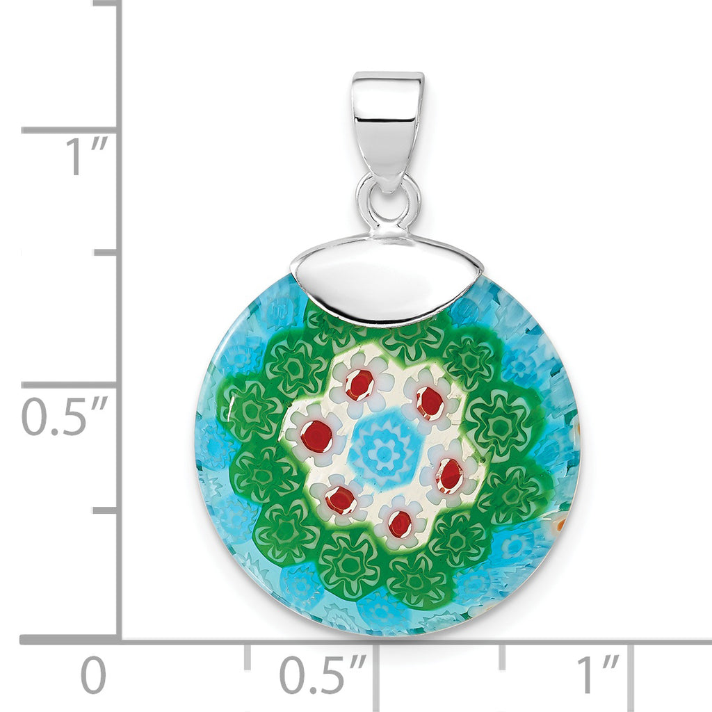 Multicolored Glass Circle Pendant in Sterling Silver, 29mm - Sophia Jewelers