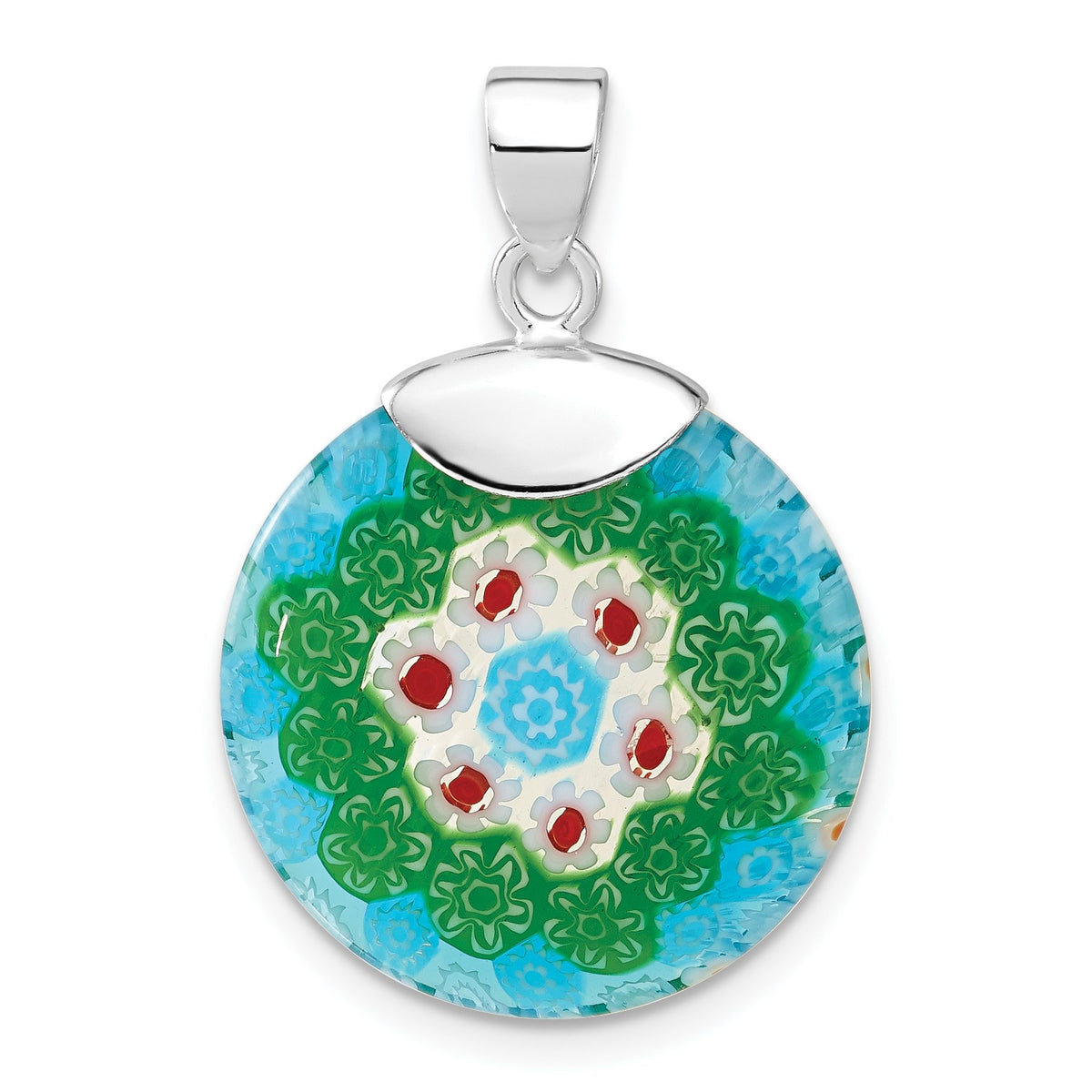 Multicolored Glass Circle Pendant in Sterling Silver, 29mm - Sophia Jewelers