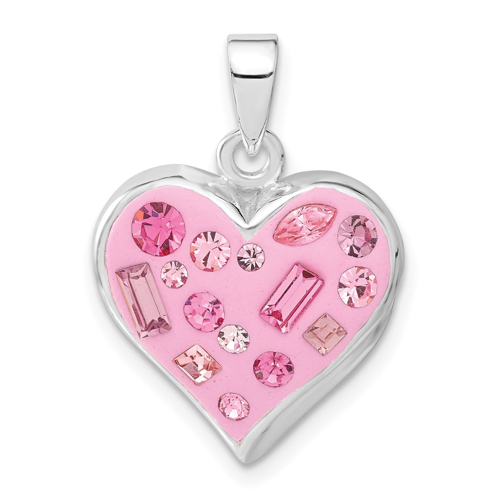 Stellux Crystal & Enameled Heart Pendant in Sterling Silver, 24mm - Sophia Jewelers