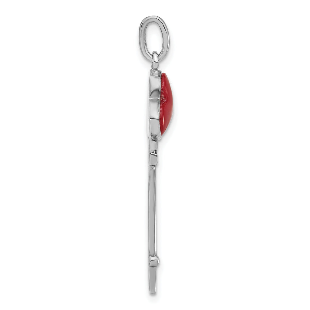 Reconstructed Red Stone Clover Key Pendant in Sterling Silver, 42mm - Sophia Jewelers