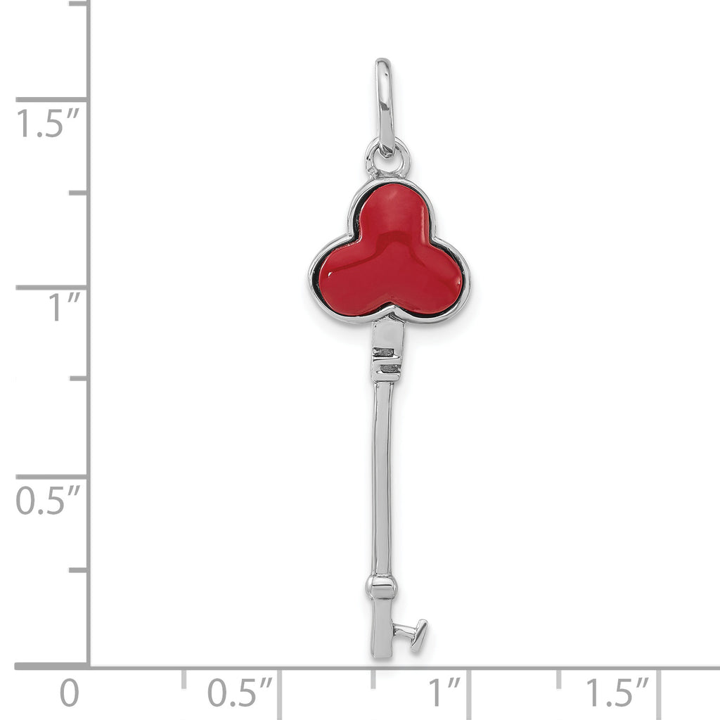 Reconstructed Red Stone Clover Key Pendant in Sterling Silver, 42mm - Sophia Jewelers