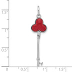 Reconstructed Red Stone Clover Key Pendant in Sterling Silver, 42mm - Sophia Jewelers