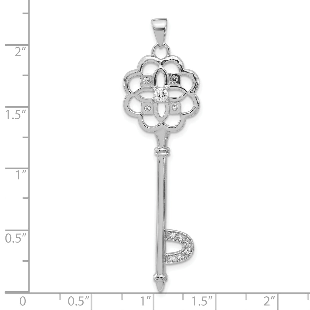Key Pendant in Sterling Silver with Cubic Zirconia, 58mm - Sophia Jewelers