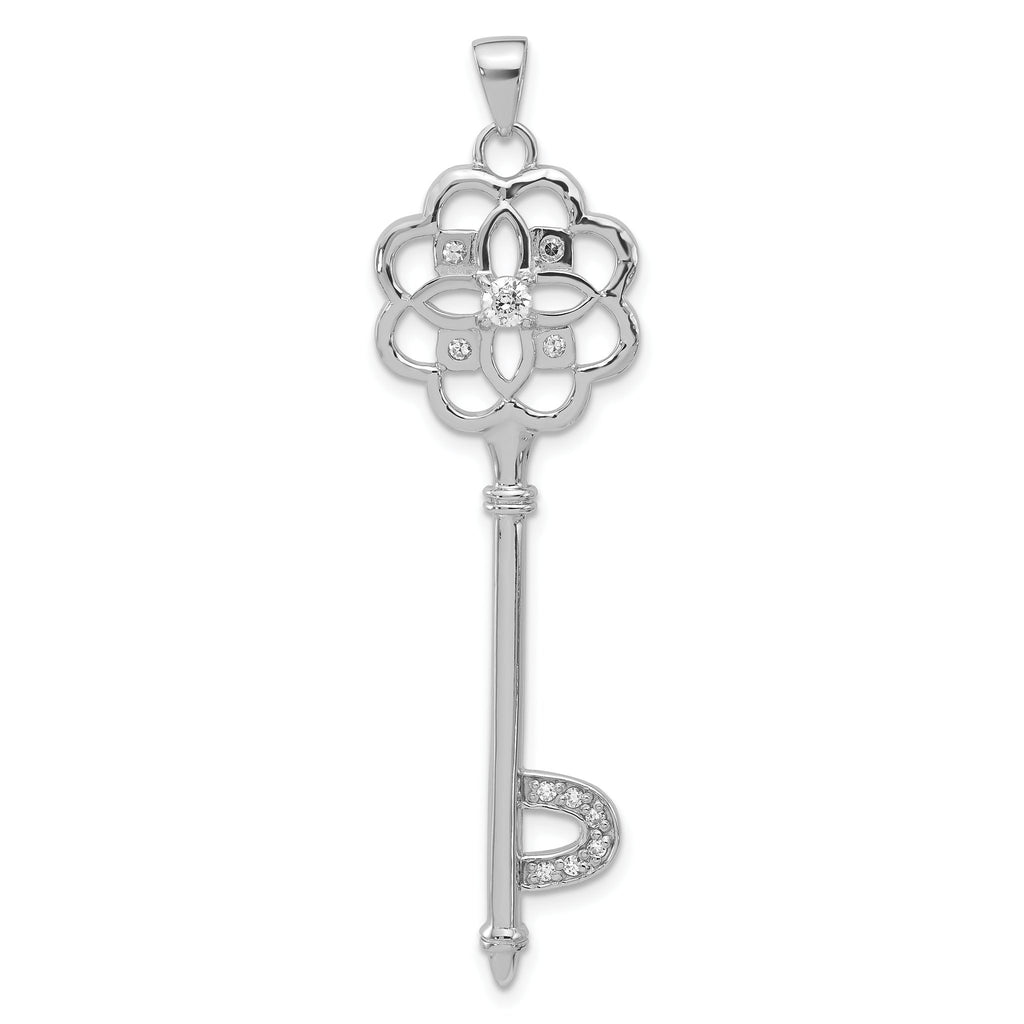 Key Pendant in Sterling Silver with Cubic Zirconia, 58mm - Sophia Jewelers