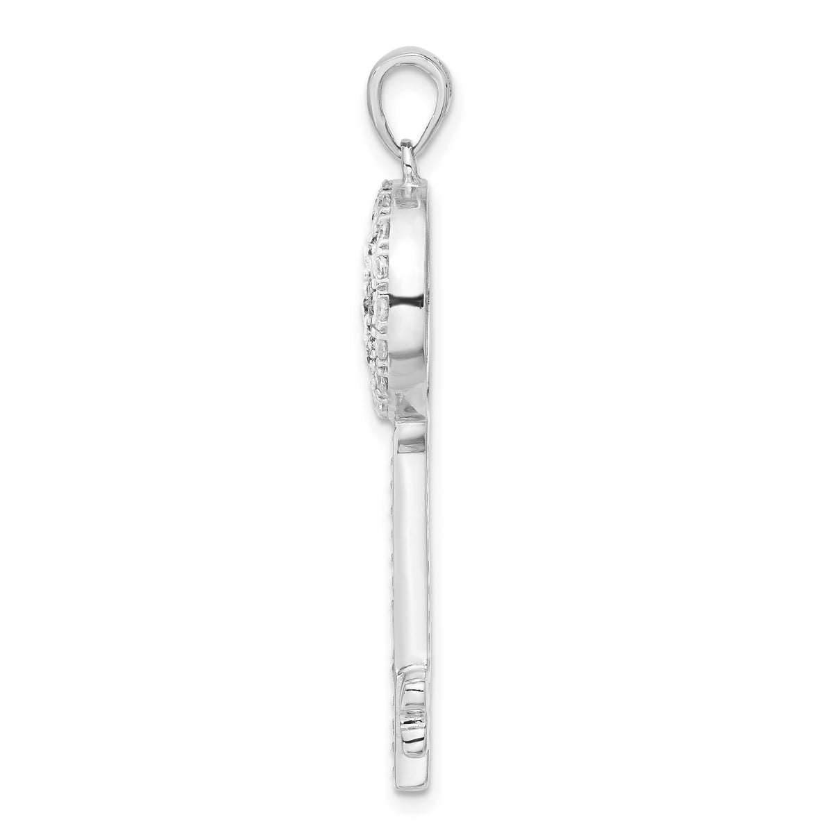 Peace Sign Key Pendant in Sterling Silver with Black & Clear Cubic Zirconia, 45mm - Sophia Jewelers