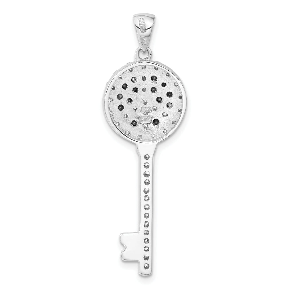 Peace Sign Key Pendant in Sterling Silver with Black & Clear Cubic Zirconia, 45mm - Sophia Jewelers