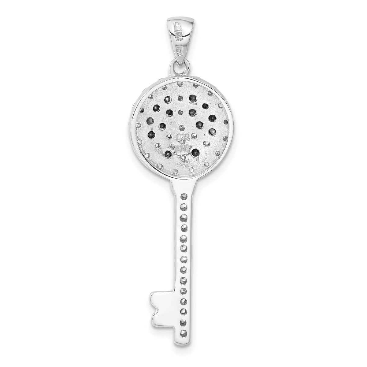 Peace Sign Key Pendant in Sterling Silver with Black & Clear Cubic Zirconia, 45mm - Sophia Jewelers