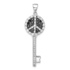 Peace Sign Key Pendant in Sterling Silver with Black & Clear Cubic Zirconia, 45mm - Sophia Jewelers