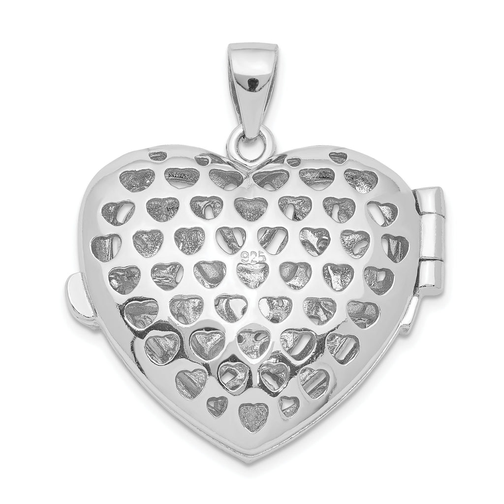 Heart Locket Pendant in Sterling Silver with Cubic Zirconia, 27mm - Sophia Jewelers