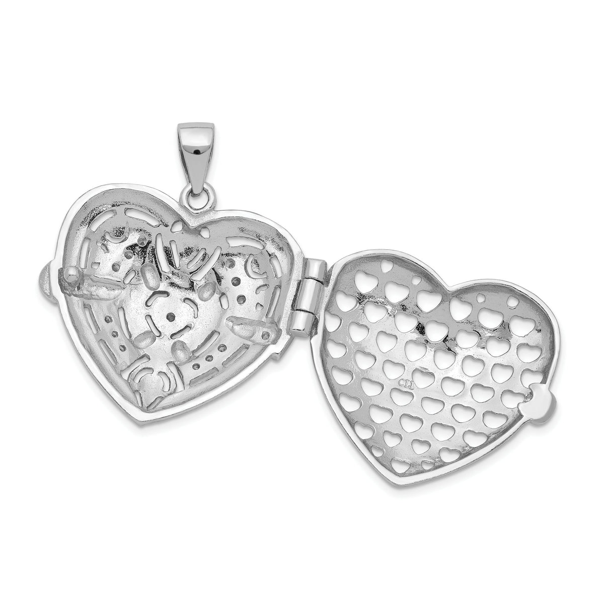 Heart Locket Pendant in Sterling Silver with Cubic Zirconia, 27mm - Sophia Jewelers