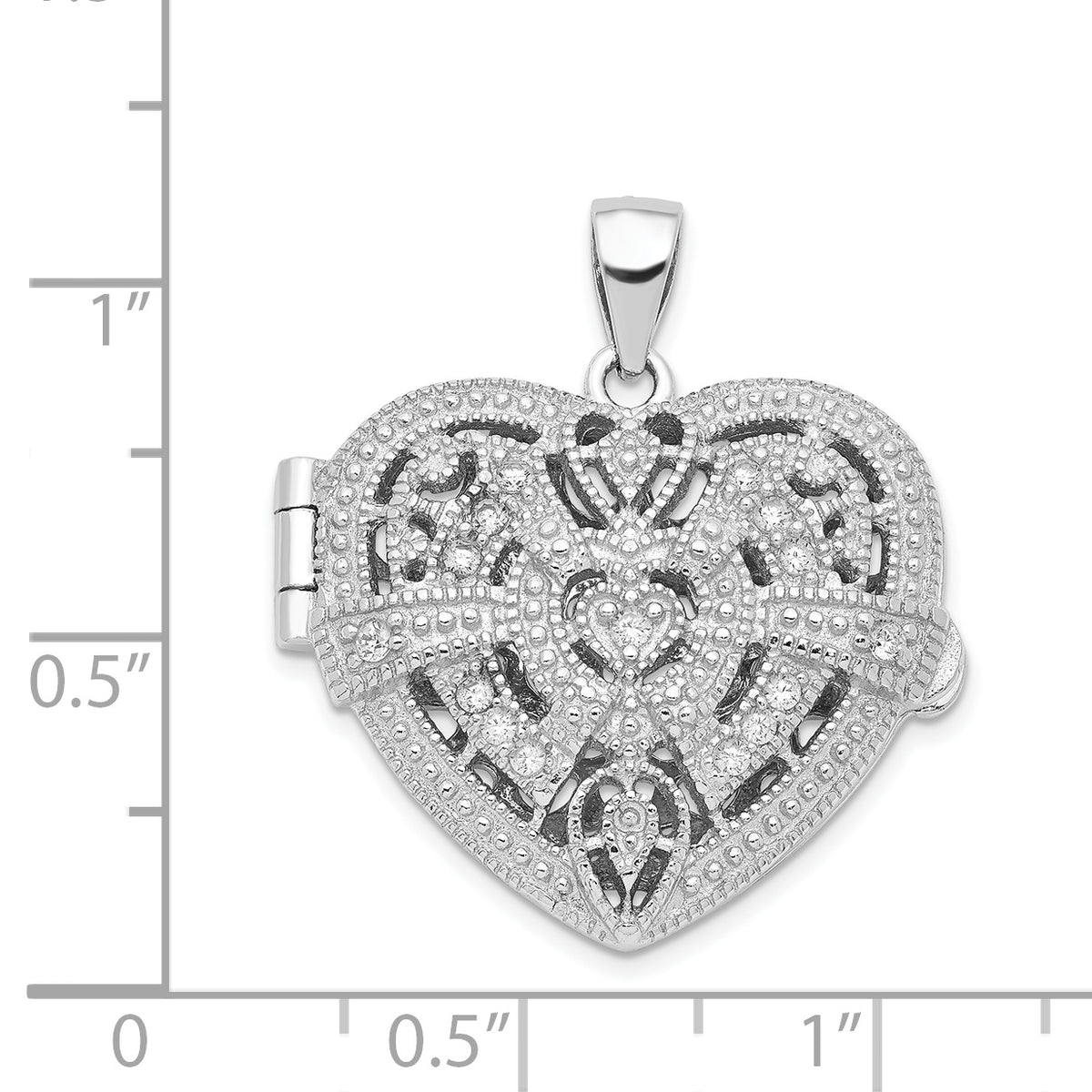 Heart Locket Pendant in Sterling Silver with Cubic Zirconia, 27mm - Sophia Jewelers