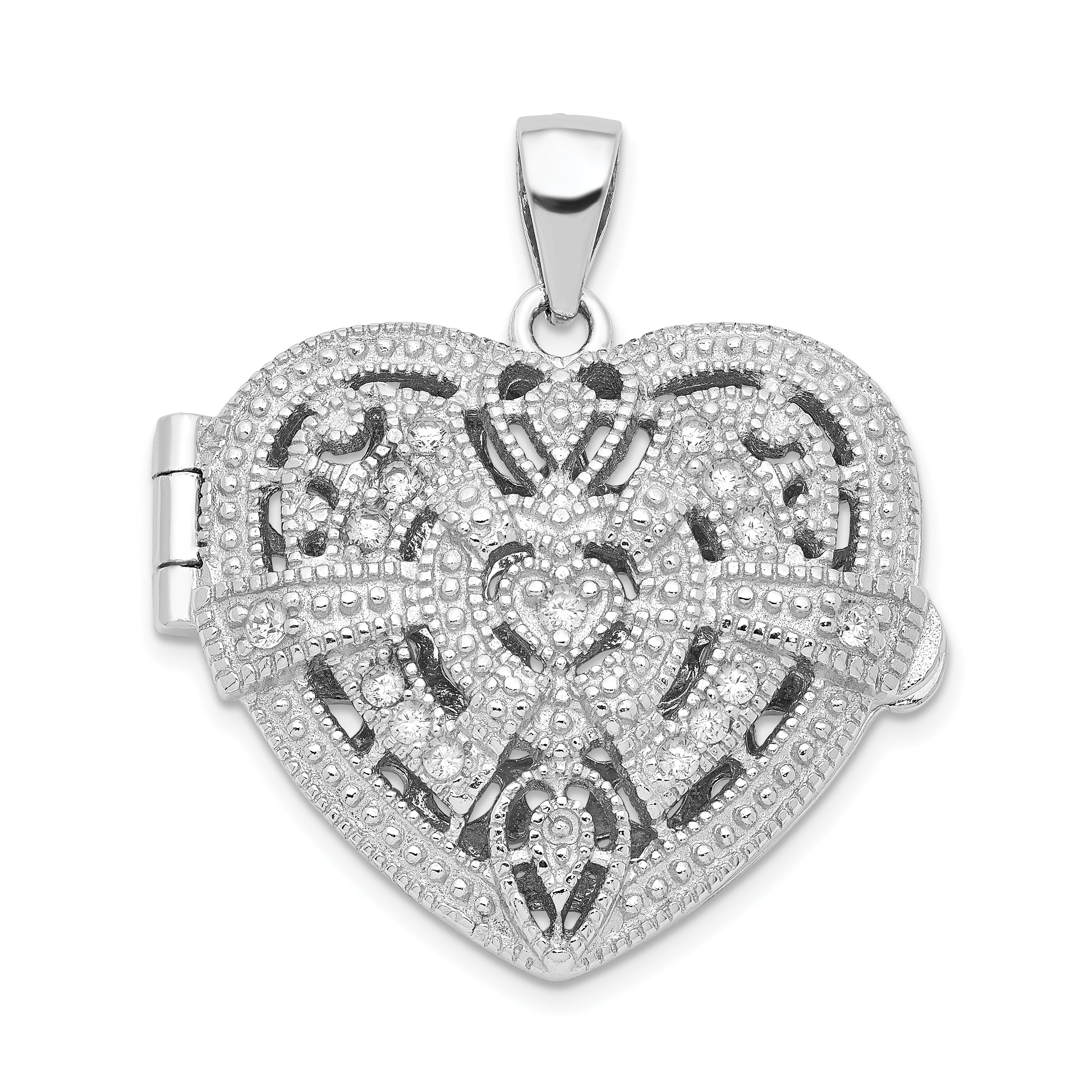 Sterling Silver Rhodium-plated CZ Fancy Design Heart 22mm Locket Pendant Secondary image
