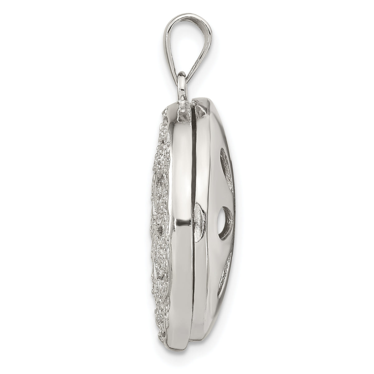 Flower Cubic Zirconia Locket Pendant in Sterling Silver, 22.5mm - Sophia Jewelers