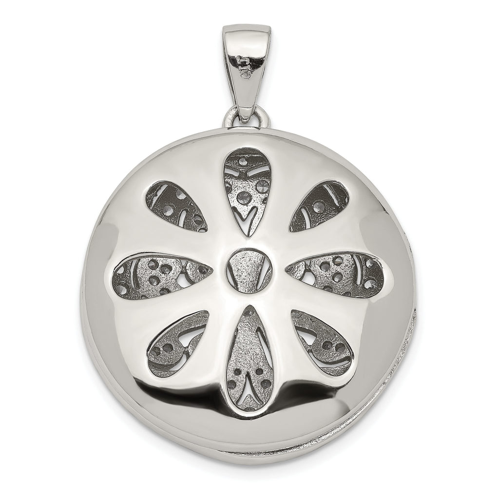 Flower Cubic Zirconia Locket Pendant in Sterling Silver, 22.5mm - Sophia Jewelers
