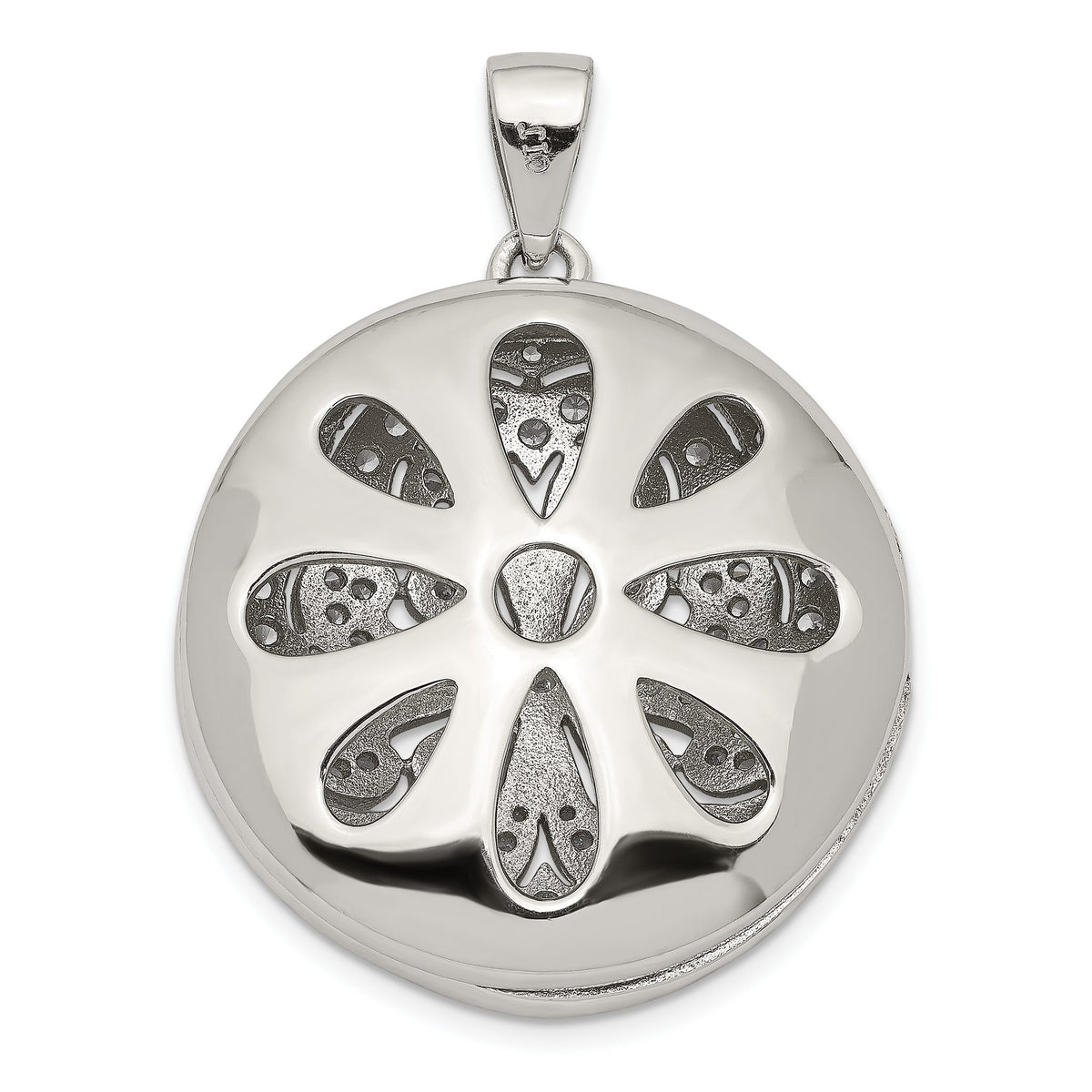 Flower Cubic Zirconia Locket Pendant in Sterling Silver, 22.5mm - Sophia Jewelers