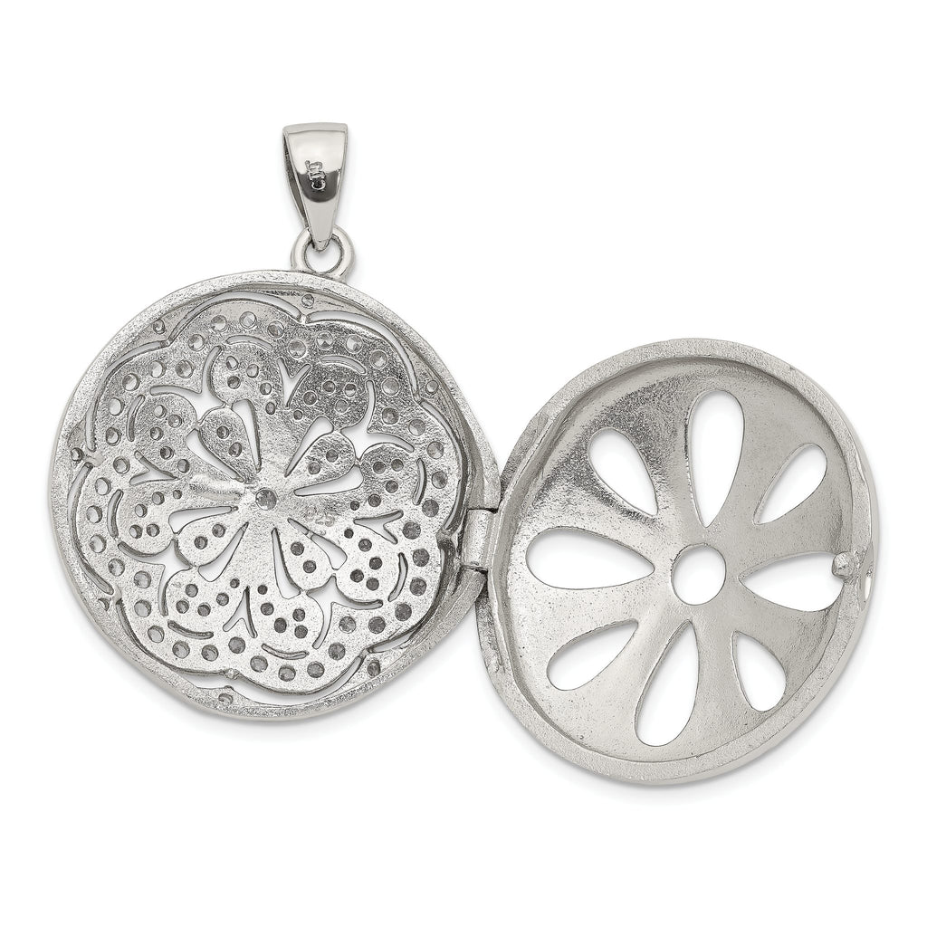 Flower Cubic Zirconia Locket Pendant in Sterling Silver, 22.5mm - Sophia Jewelers