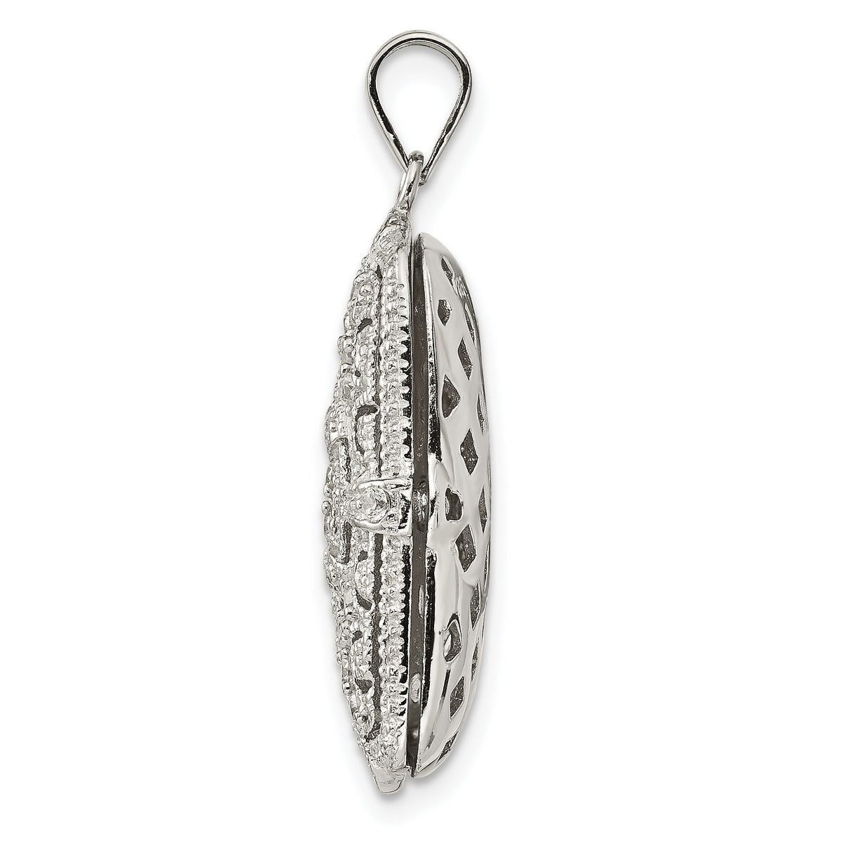 Fancy Cubic Zirconia Rectangle Locket Pendant in Sterling Silver, 32mm - Sophia Jewelers