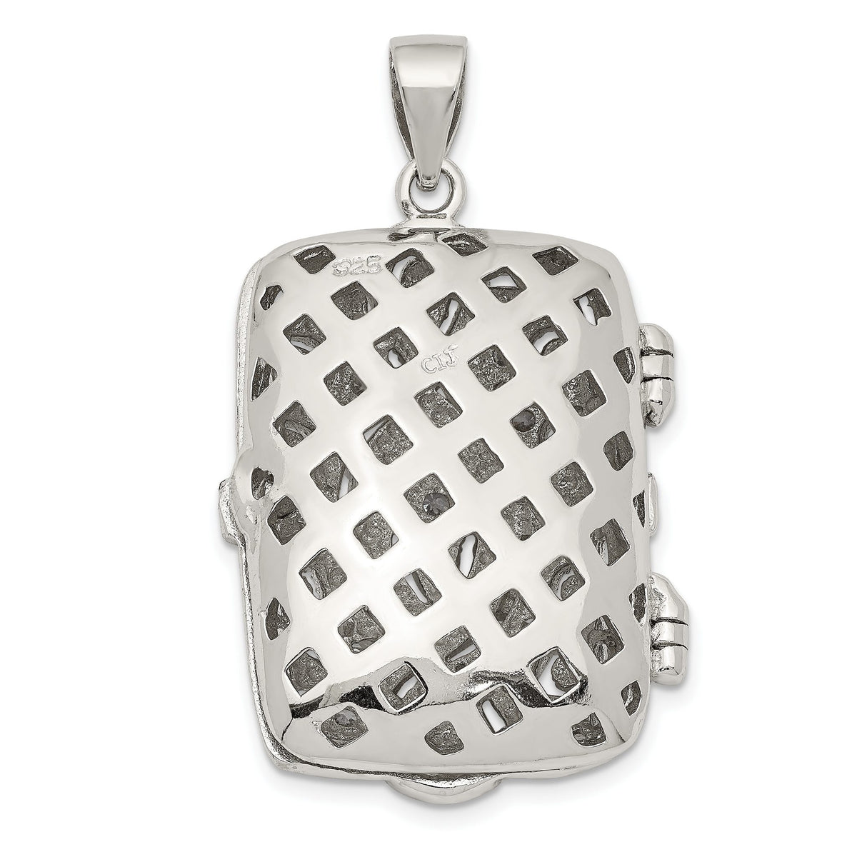 Fancy Cubic Zirconia Rectangle Locket Pendant in Sterling Silver, 32mm - Sophia Jewelers