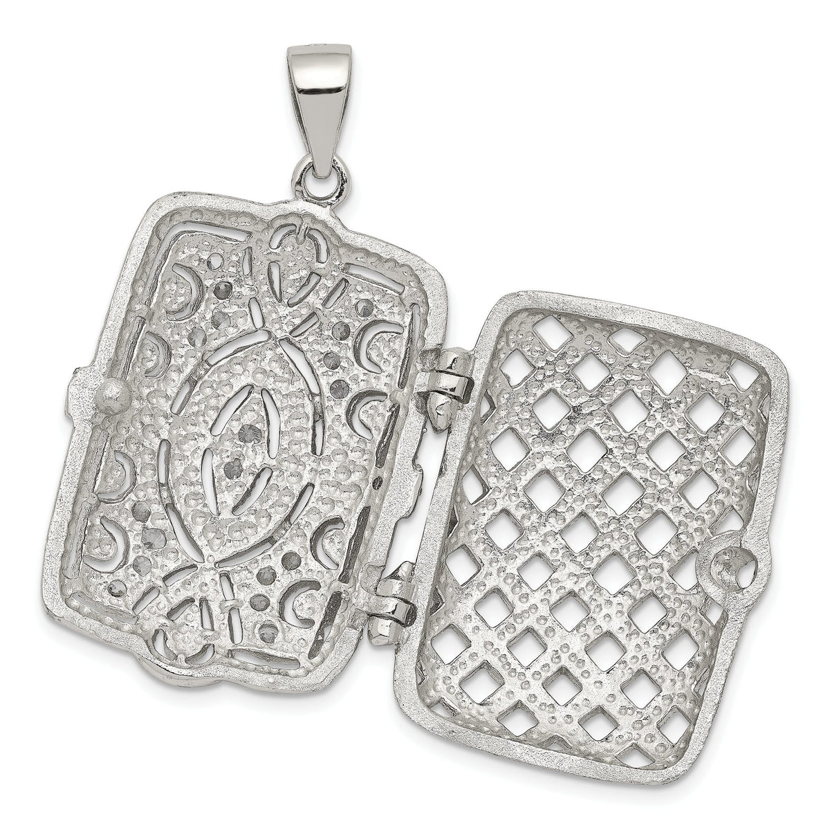 Fancy Cubic Zirconia Rectangle Locket Pendant in Sterling Silver, 32mm - Sophia Jewelers