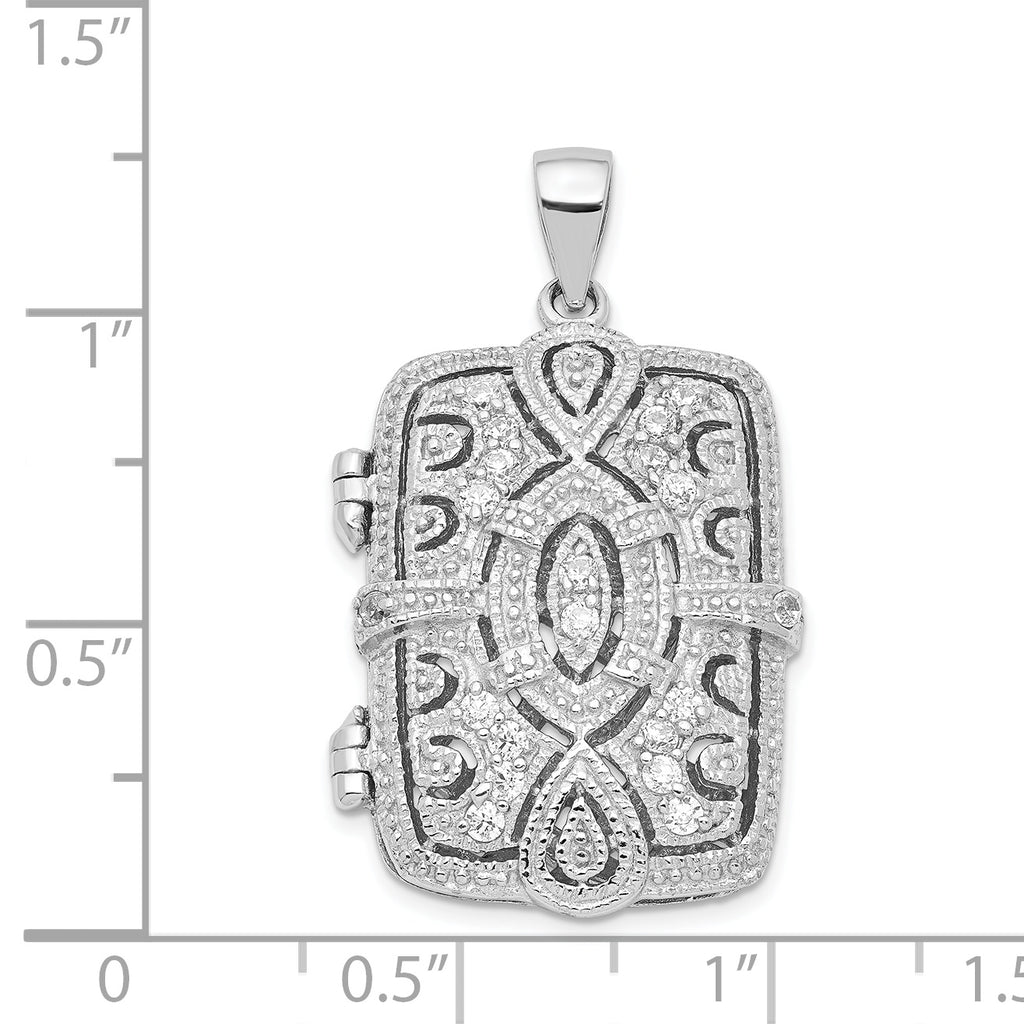 Fancy Cubic Zirconia Rectangle Locket Pendant in Sterling Silver, 32mm - Sophia Jewelers