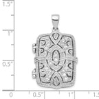Fancy Cubic Zirconia Rectangle Locket Pendant in Sterling Silver, 32mm - Sophia Jewelers