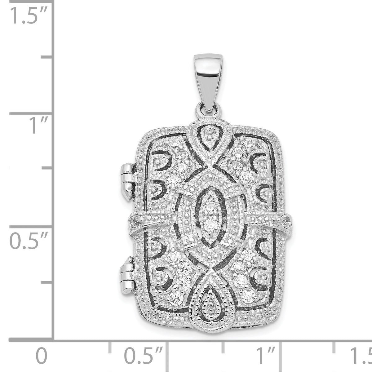 Fancy Cubic Zirconia Rectangle Locket Pendant in Sterling Silver, 32mm - Sophia Jewelers