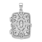 Fancy Cubic Zirconia Rectangle Locket Pendant in Sterling Silver, 32mm - Sophia Jewelers