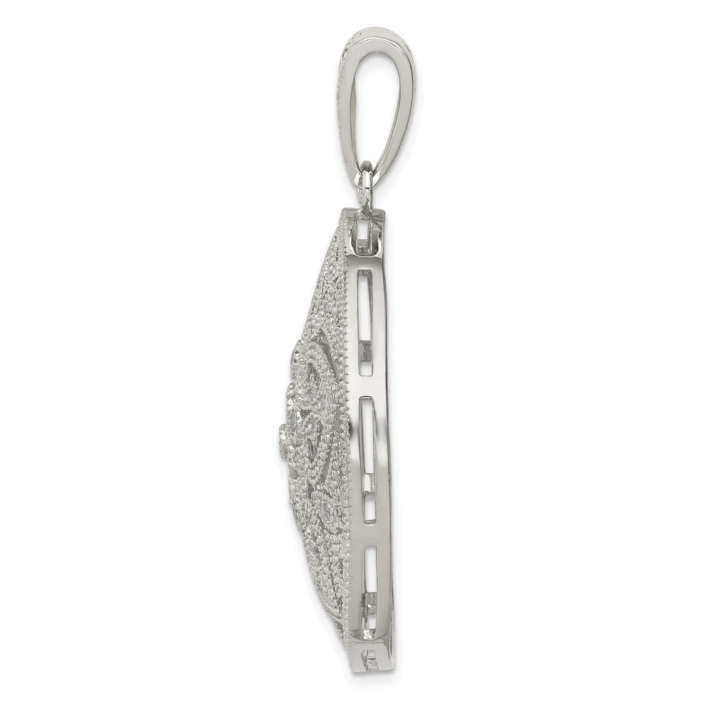 Floral Pavé Cubic Zirconia Circle Pendant in Sterling Silver, 46mm - Sophia Jewelers