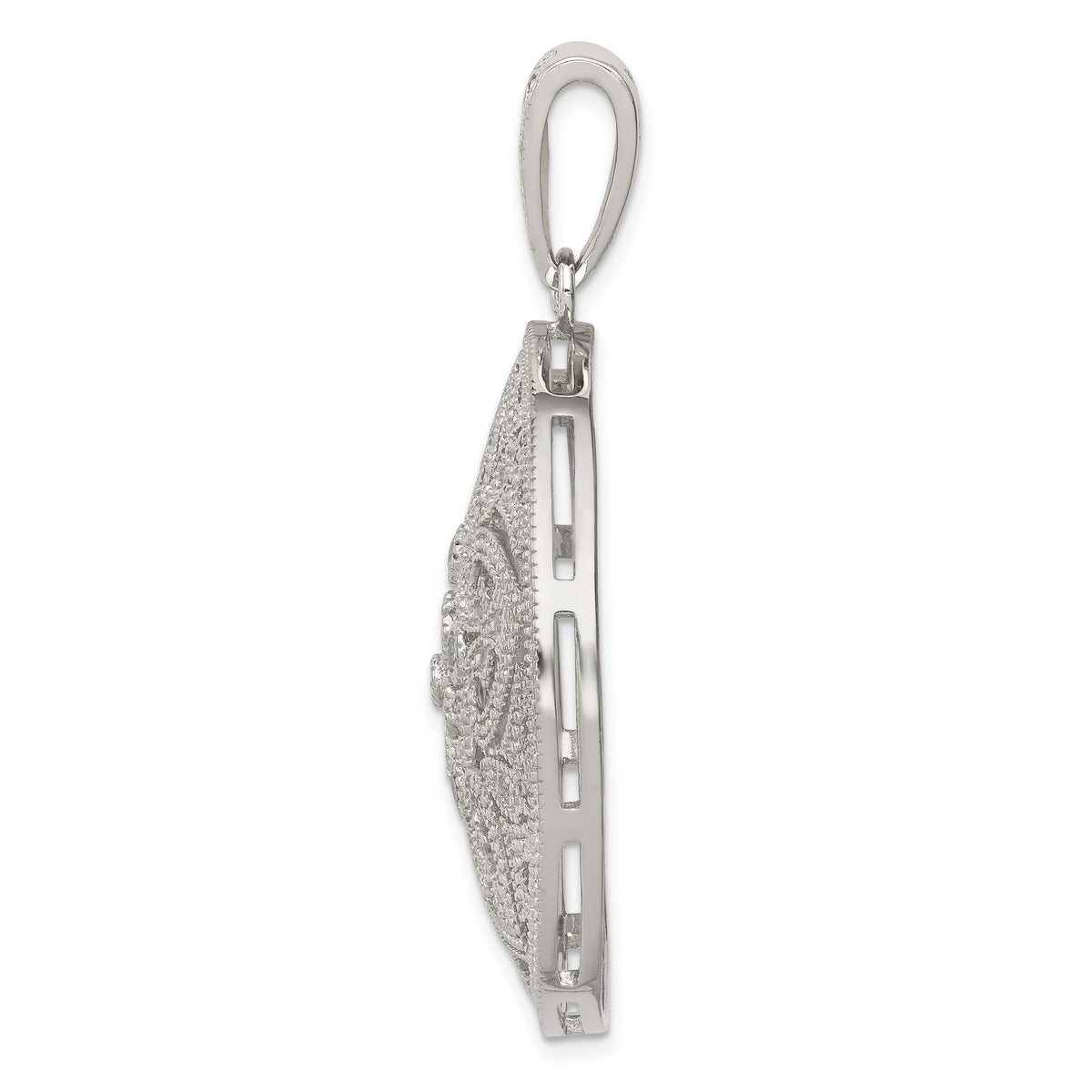 Floral Pavé Cubic Zirconia Circle Pendant in Sterling Silver, 46mm - Sophia Jewelers