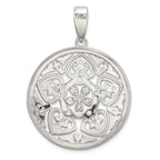 Floral Pavé Cubic Zirconia Circle Pendant in Sterling Silver, 46mm - Sophia Jewelers