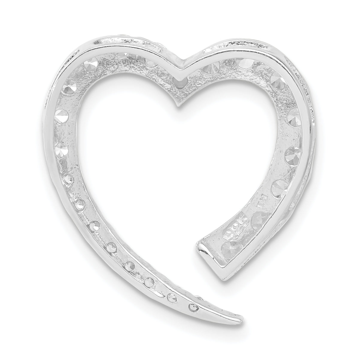 Heart Slide Pendant in Sterling Silver with Cubic Zirconia, 24mm - Sophia Jewelers