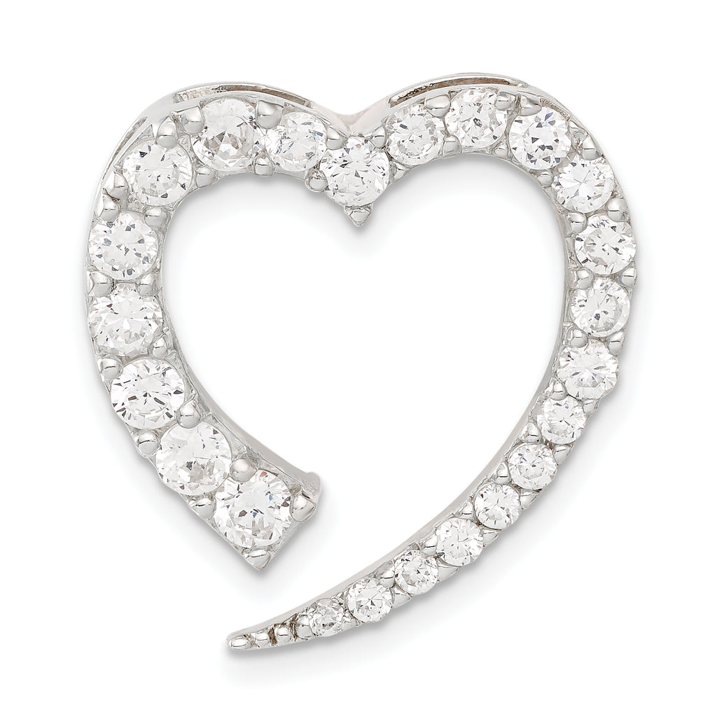 Heart Slide Pendant in Sterling Silver with Cubic Zirconia, 24mm - Sophia Jewelers