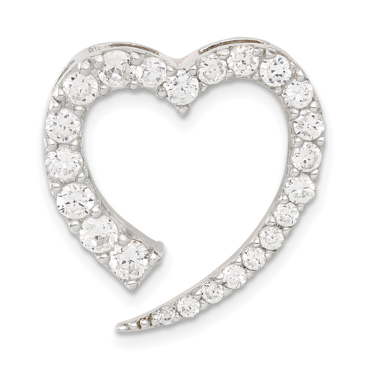 Heart Slide Pendant in Sterling Silver with Cubic Zirconia, 24mm - Sophia Jewelers