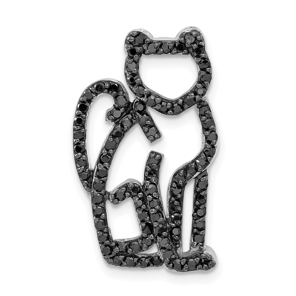 Cat Slide Pendant in Sterling Silver with Black Cubic Zirconia, 27mm - Sophia Jewelers