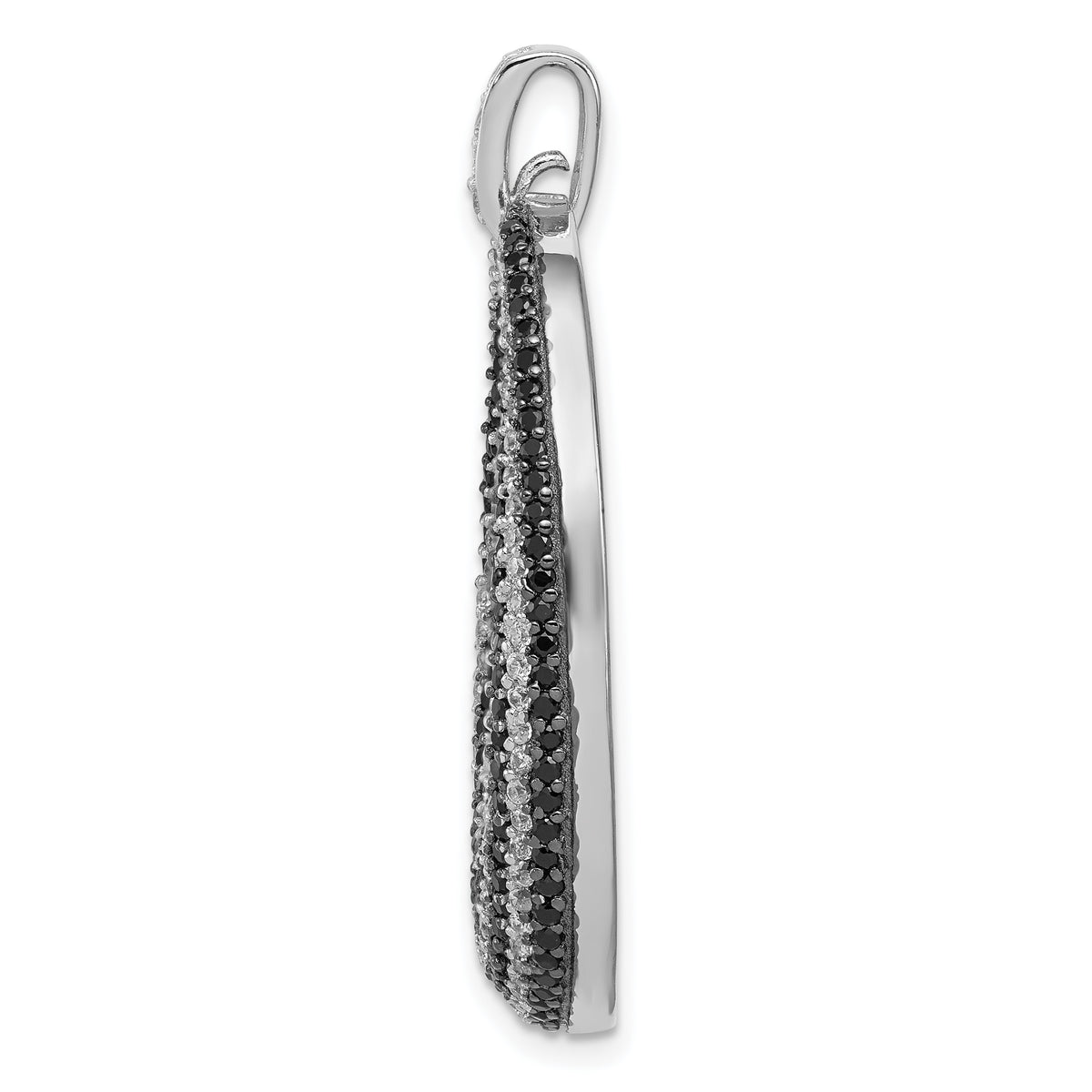 Open Oval Fancy Pendant in Sterling Silver with Black & White Cubic Zirconia, 35mm - Sophia Jewelers