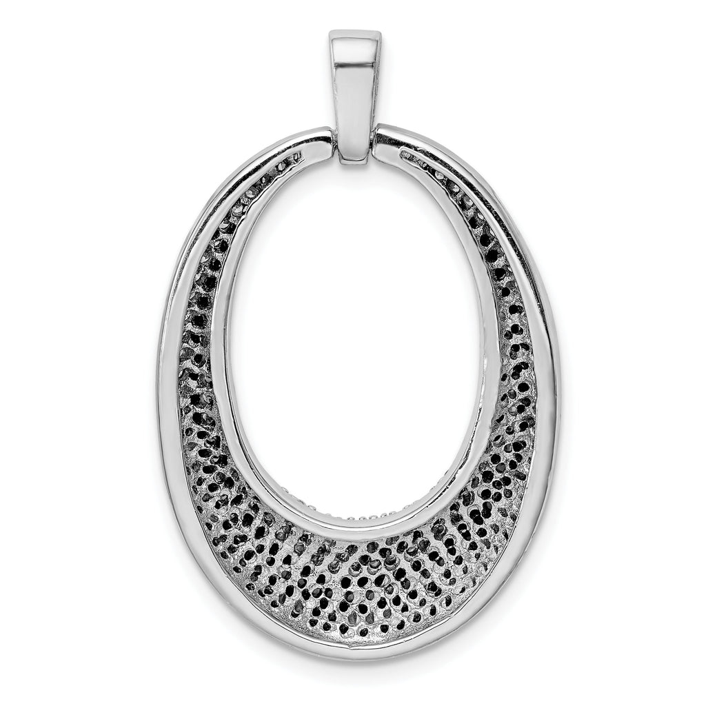 Open Oval Fancy Pendant in Sterling Silver with Black & White Cubic Zirconia, 35mm - Sophia Jewelers