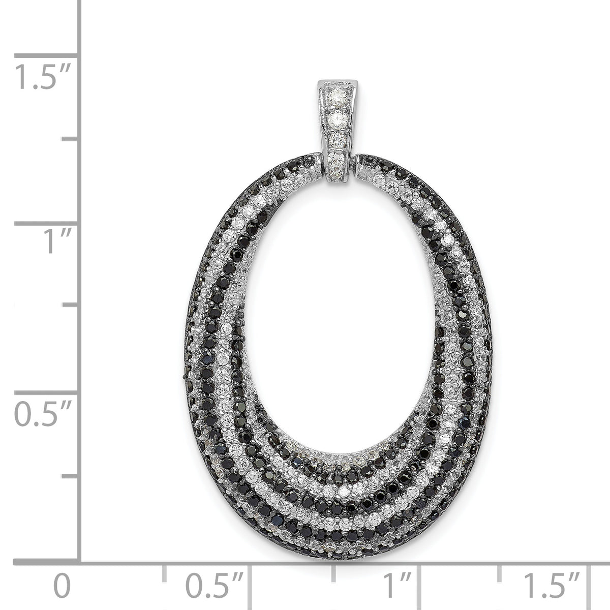 Open Oval Fancy Pendant in Sterling Silver with Black & White Cubic Zirconia, 35mm - Sophia Jewelers