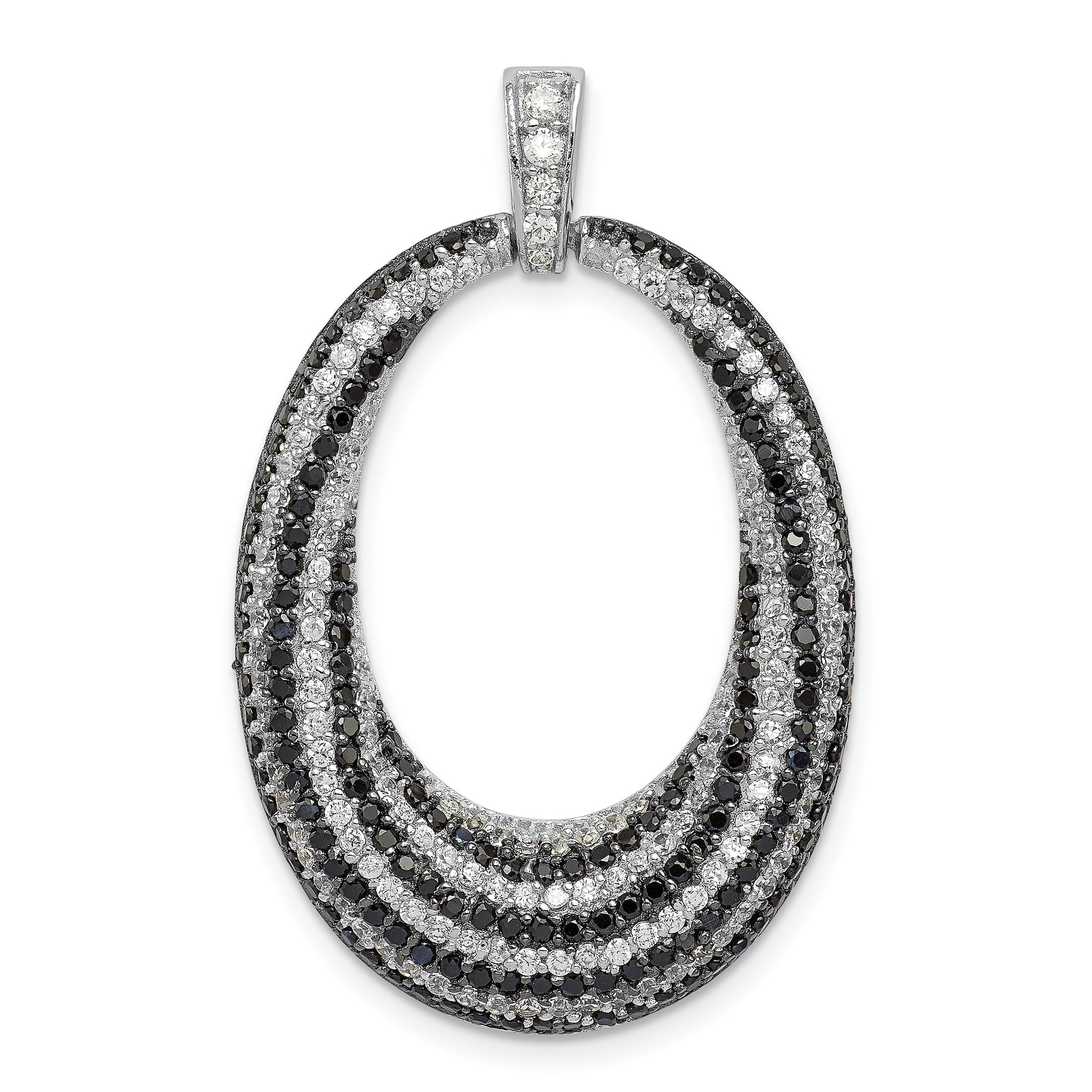 Open Oval Fancy Pendant in Sterling Silver with Black & White Cubic Zirconia, 35mm Secondary image