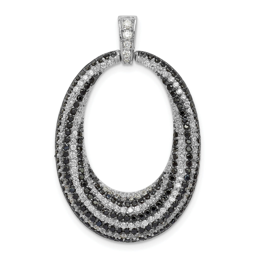 Open Oval Fancy Pendant in Sterling Silver with Black & White Cubic Zirconia, 35mm - Sophia Jewelers