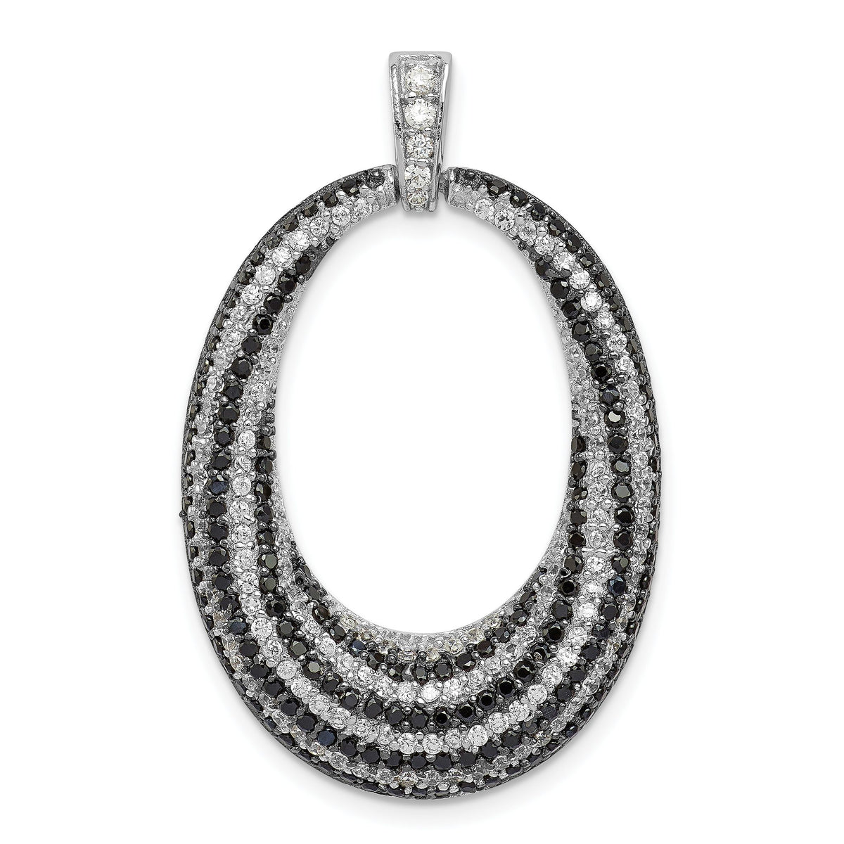 Open Oval Fancy Pendant in Sterling Silver with Black & White Cubic Zirconia, 35mm - Sophia Jewelers