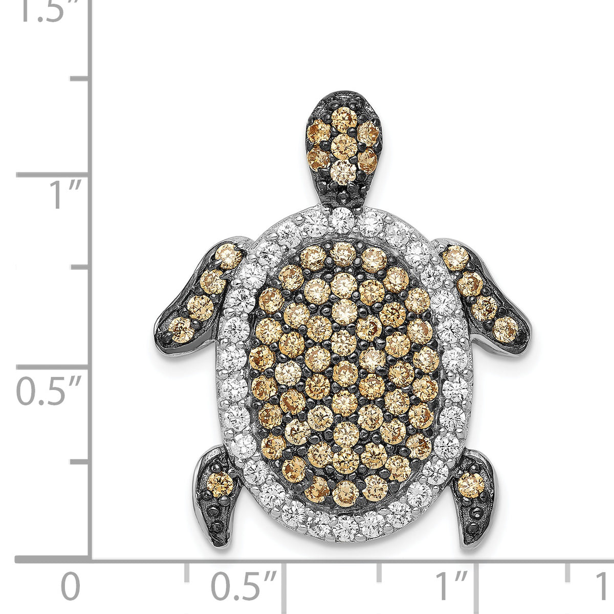 Turtle Slide Charm in Sterling Silver with White & Champagne Cubic Zirconia, 31mm - Sophia Jewelers