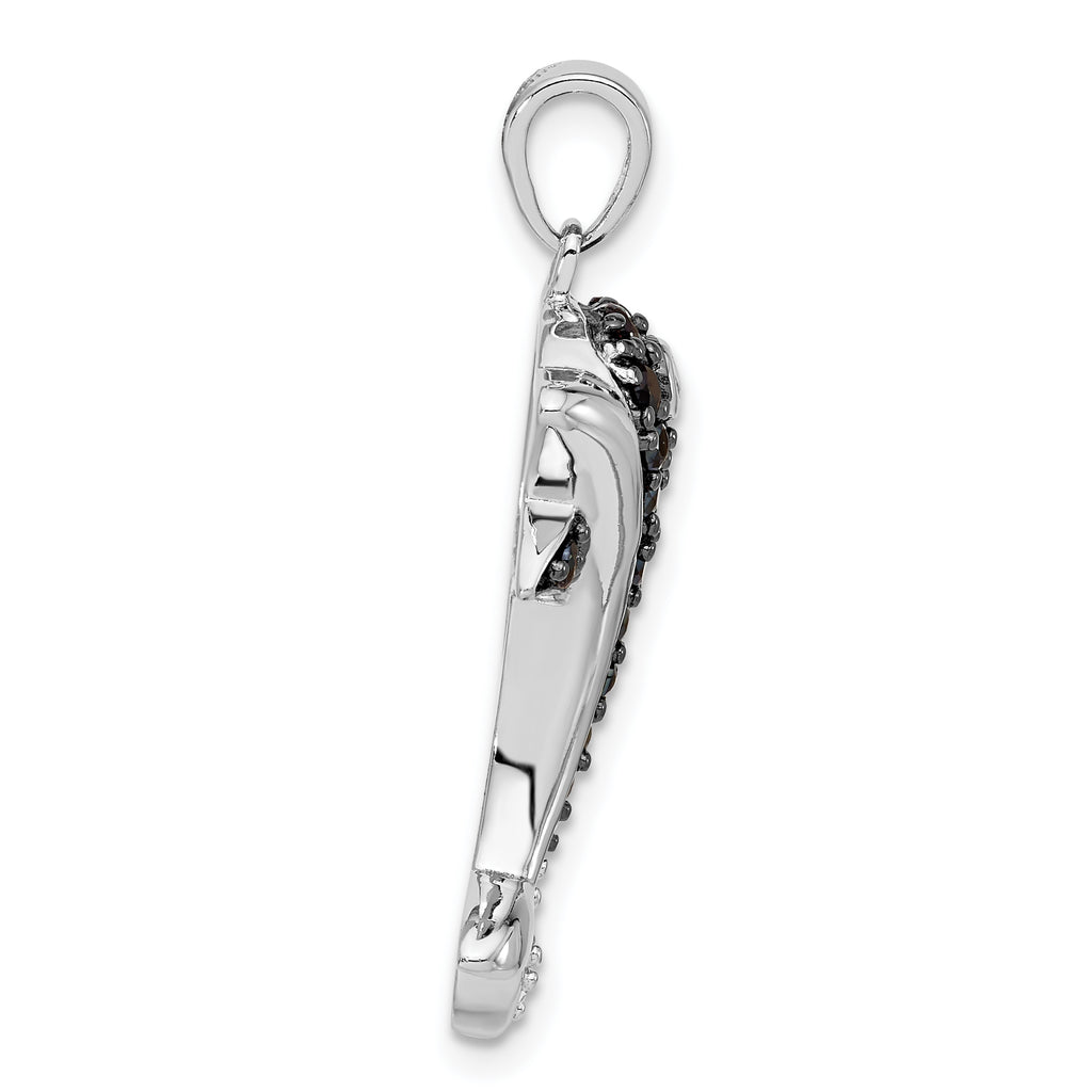 Black & White Cubic Zirconia Dolphin Pendant in Sterling Silver, 34mm - Sophia Jewelers