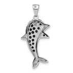 Black & White Cubic Zirconia Dolphin Pendant in Sterling Silver, 34mm - Sophia Jewelers