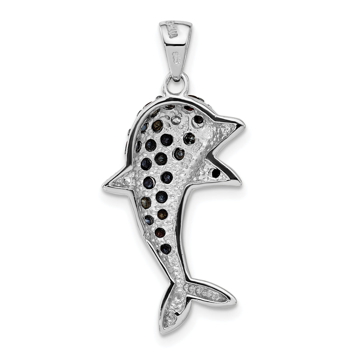 Black & White Cubic Zirconia Dolphin Pendant in Sterling Silver, 34mm - Sophia Jewelers