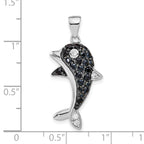Black & White Cubic Zirconia Dolphin Pendant in Sterling Silver, 34mm - Sophia Jewelers